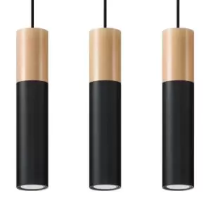 image of Pablo Triple Hanging Pendant Light Black, Natural Wood GU10