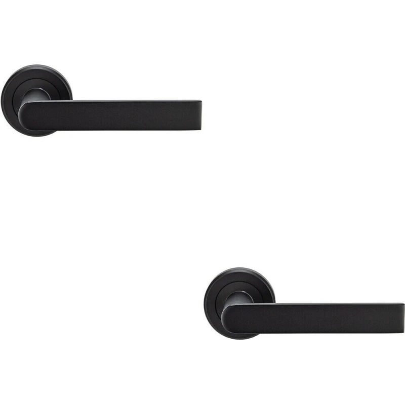 Image of Loops 2x PAIR Flat Rectangular Bar Handle on Round Rose Concealed Fix Matt Black Black