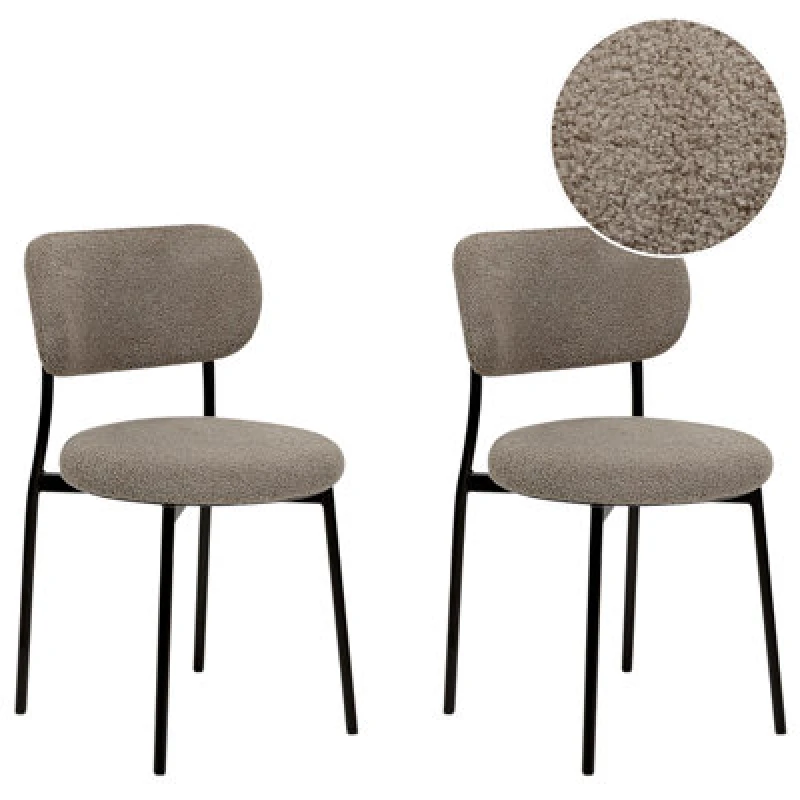 Image of Beliani Set Of 2 Dining Chairs Casey Boucle Taupe