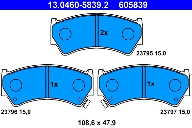 Image of ATE 13.0460-5839.2 Brake pad set with acoustic wear warning Brake Pad Set,disc brake (402)