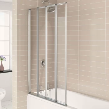 image of Aqualux - Aqua 4 Four Folding Silver Frame Bath Screen 1400mm H x 840mm W - 4mm Glass