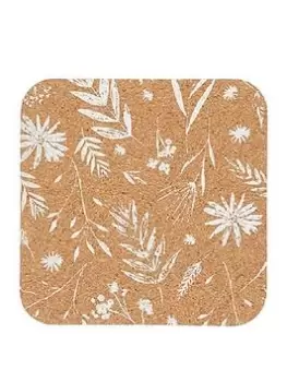 Image of Kitchencraft White Leaf Cork Set Of 4 Coasters