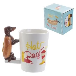 Image of Fun Sausage Dog and Bun Shaped Handle Ceramic Mug