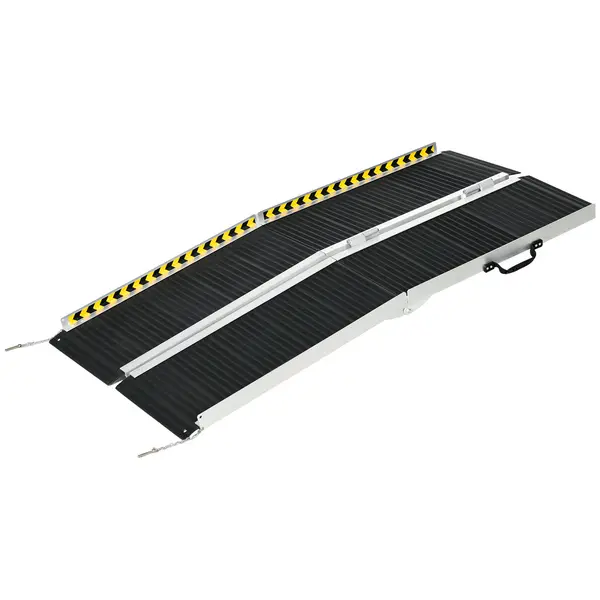 Image of HOMCOM Wheelchair Ramp, 152L x 73Wcm, 272KG Capacity, Folding Aluminium Threshold Ramp w/ Non-Skid Surface, Transition Plates Above & Below for Steps