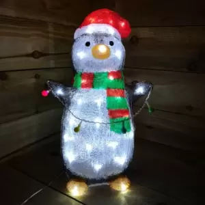 image of 45cm Cool White LED Acrylic Christmas Penguin with Flashing Multi Colour String Light