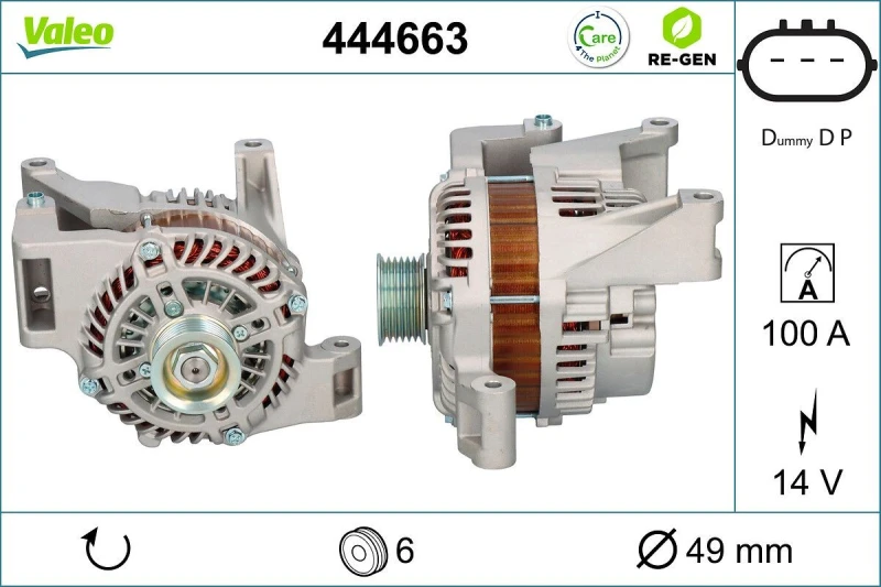 Image of VALEO 444663 Generator VALEO RE-GEN REMANUFACTURED Alternator Charging Current: 100A, Voltage: 14V Alternator (4)