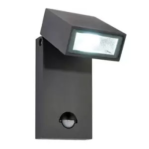 Image of Morti Integrated LED PIR 1 Light Outdoor Wall Light Textured Dark Matt Anthracite, Glass IP44