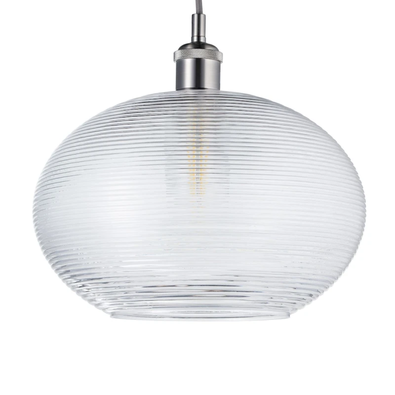 Image of Happy Homewares Contemporary Clear Ribbed Spiral Glass Easy Fit Drum Shaped Pendant Light Shade Clear Unisex