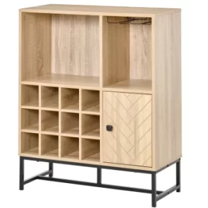 image of HOMCOM Wine Cabinet for 12 Bottles, Freestanding Wine Rack Sideboard Serving Bar with Glass Holders, Brown