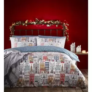 Image of Furn Festive Christmas Town Duvet Cover Set (Double) (Multicoloured)