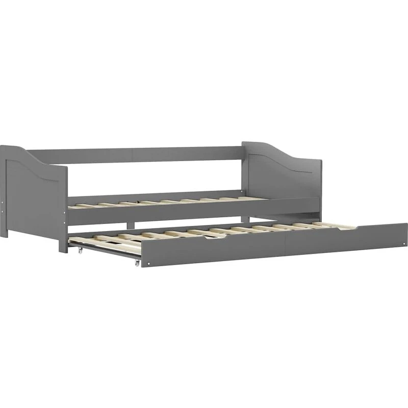Image of vidaXL Pull-out Sofa Bed Frame Grey Pinewood 90x200cm Guest Sleepover Beds