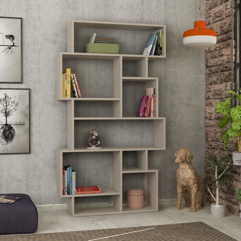 Image of DECORTIE Decortie - Karmato Modern Bookcase Display Unit Tall 168.5cm - Mocha Grey - Mocha Grey M.KT.02.13150.7
