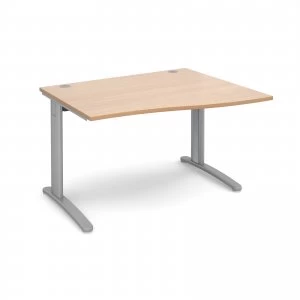 image of TR10 Right Hand Wave Desk 1200mm - Silver Frame Beech Top