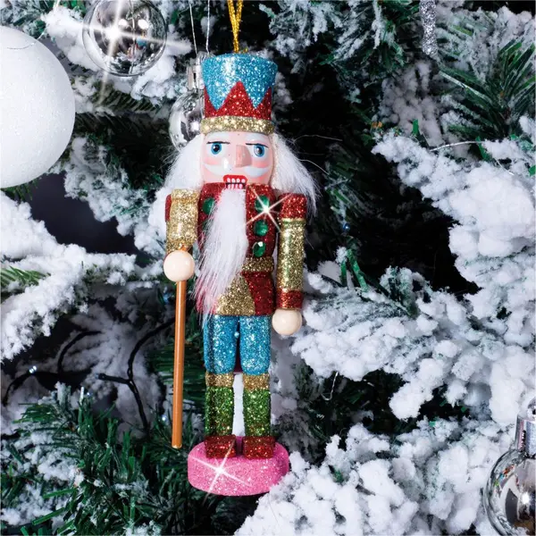 Image of Glitter Nutcracker Hanging Christmas Tree Decoration - Blue ELV-211574