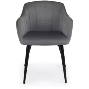 image of Patchway - Scalloped Dining Accent Chair Grey Velvet Fabirc Upholstered