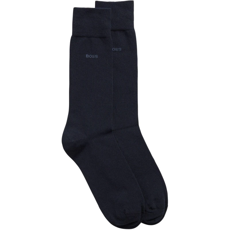 Image of Boss 2 Pack Plain Socks - Blue Blue 12+