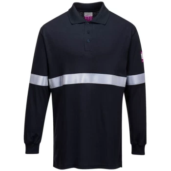 Portwest - FR03NARM - sz M Flame Resistant Anti-Static Long Sleeve Polo Shirt with Reflective Tape - Navy