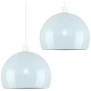 Image of 2 x Arco Ceiling Pendant Light Shades Domed Lampshades - Pale Blue - No Bulb