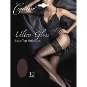 image of Couture Womens/Ladies Ultra Gloss Lace Top Hold Ups (1 Pair) (Large) (Barely Black)