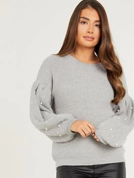 image of Quiz Grey Pearl Knitted Jumper - S