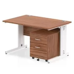 image of Impulse 1200 x 800mm Straight Office Desk Walnut Top White Cable