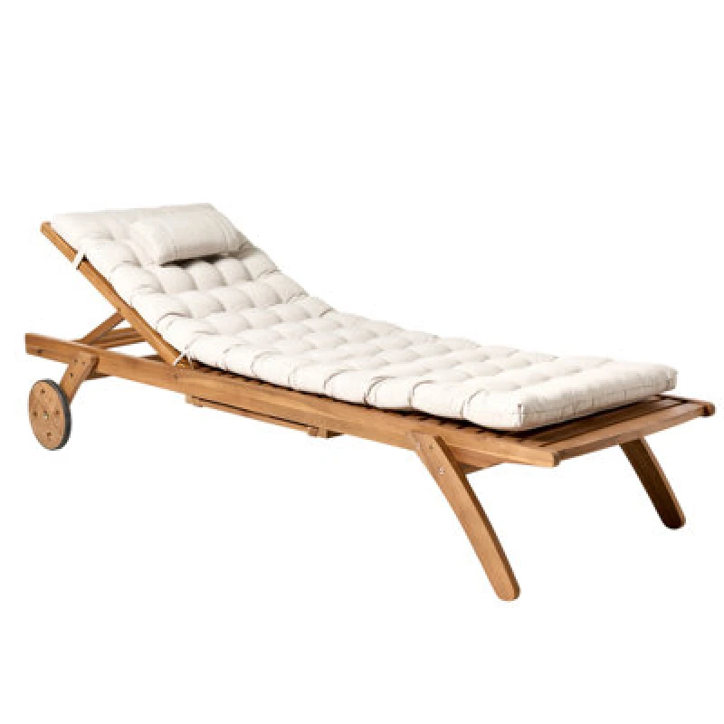Image of Beliani Sun Lounger With Cushion Cesana Premium Acacia Wood Light Beige