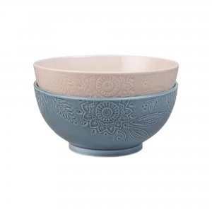 image of Denby Monsoon Gather Set Of 2 Large Serving Bowls Blue Pink