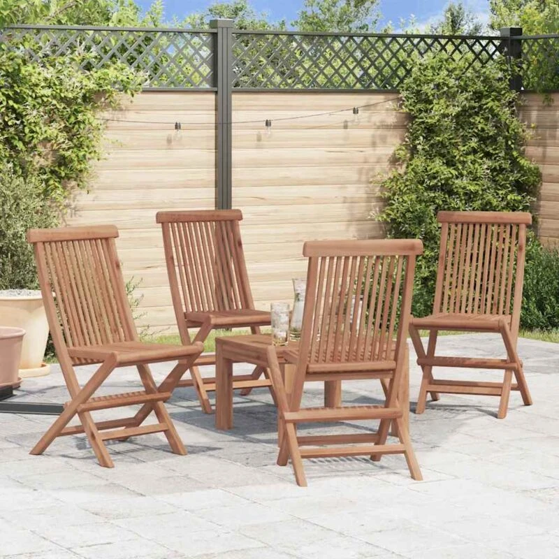 Image of vidaXL 4x Solid Teak Outdoor Folding Chairs Garden Patio Dining Camping Seat