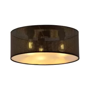 Image of Emibig Aston Black Cylindrical Ceiling Light with Black, Gold Fabric Shades, 3x E27