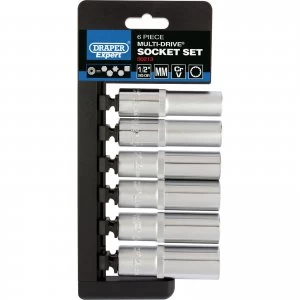 Image of Draper Expert 6 Piece 1/2" Drive Bi Hex Multi Drive Socket Set Metric 1/2"