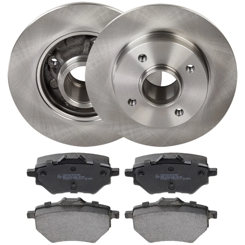 Image of RIDEX 3405B2257 Brake disc and pads set Rear Axle, Brake Disc Type: Solid, not prepared for wear warning indicator, without integrated magnetic sensor