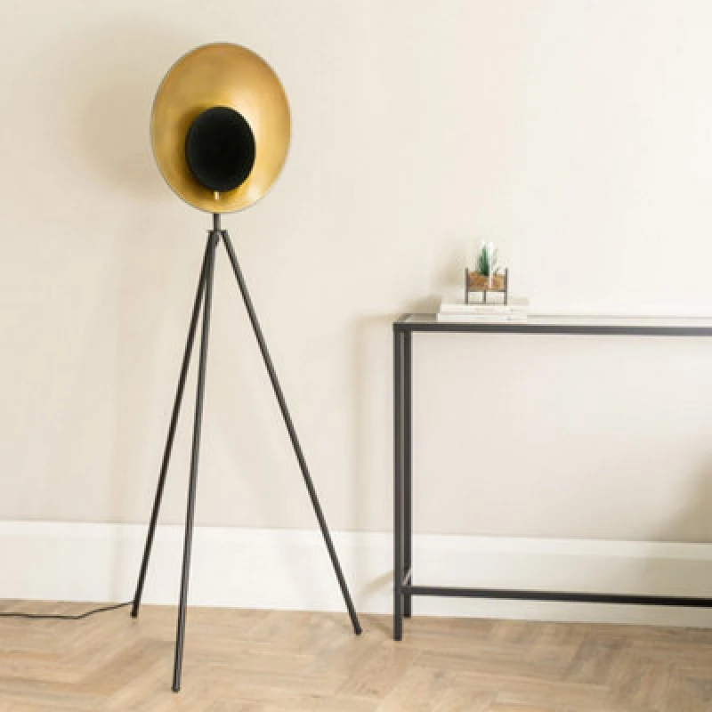 Image of ValueLights Saffy Metal Integrated LED Tripod Metallic Shade Floor Lamp Black