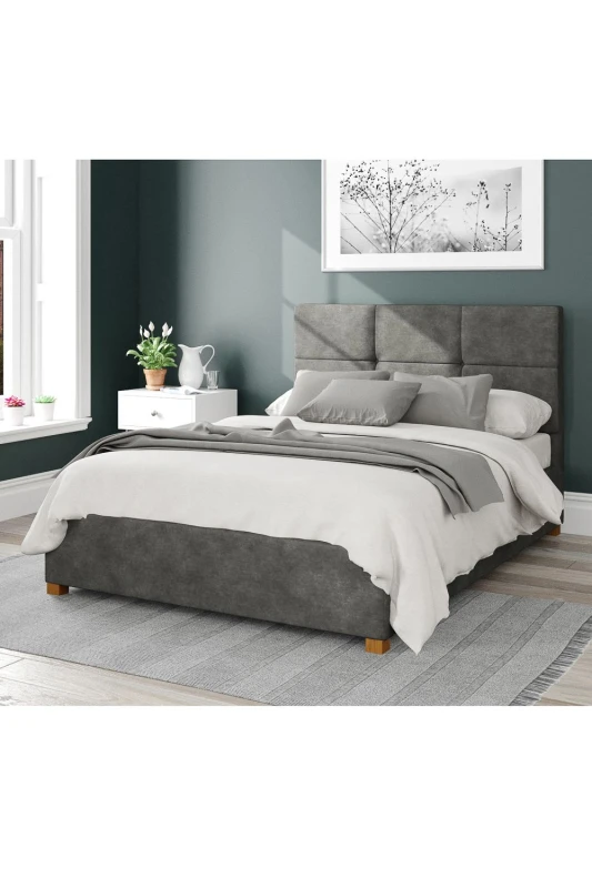 Image of Aspire Aspire Caine Upholstered Ottoman Storage Bed, Kimiyo Linen Fabric in Grey Size: Double Grey Double Unisex 5057632187734
