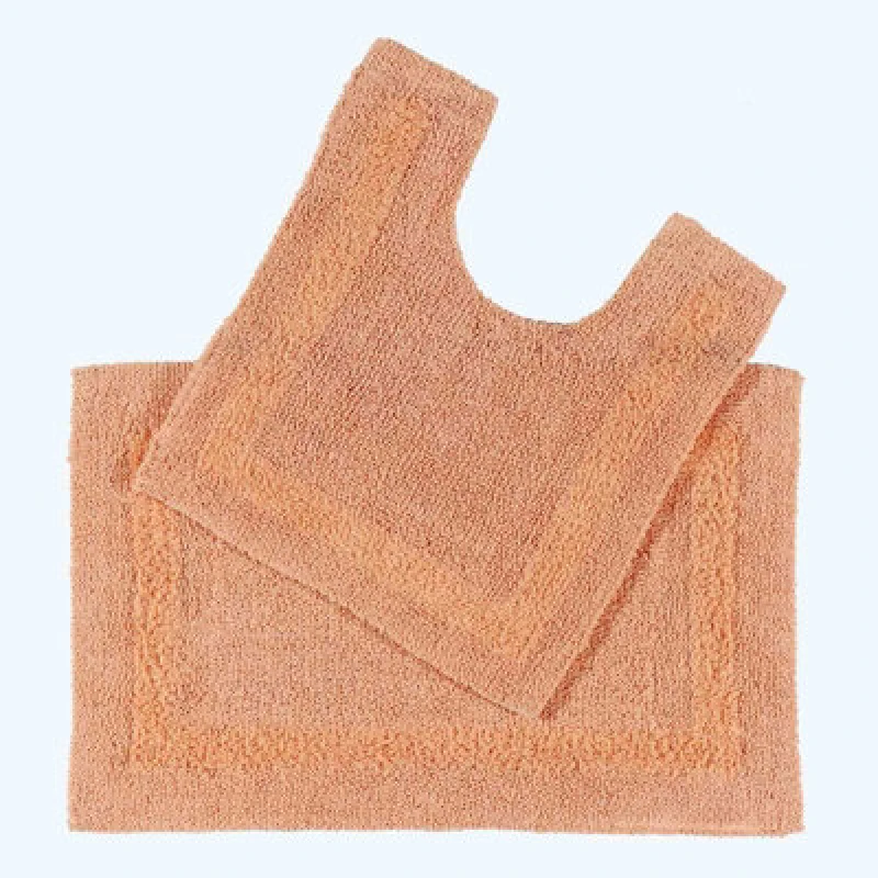 Image of Homescapes Luxury Reversible Cotton Bath Mat Set - Peach