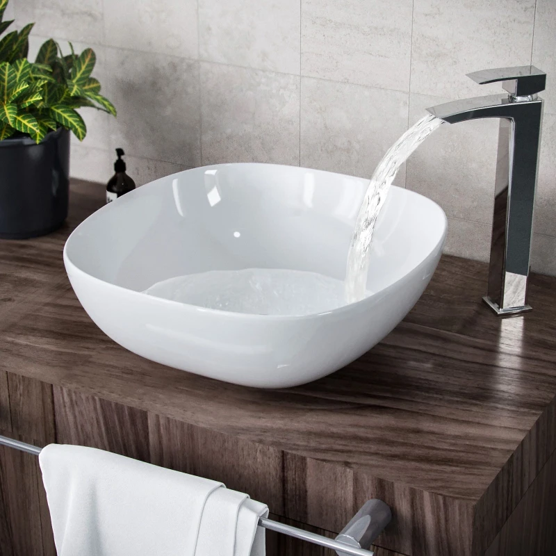 Image of Nes Home 330 x 410mm Square Rounded Cloakroom Counter Top Basin Sink Bowl in White White Unisex