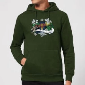 image of Marvel Thor Iron Man Hulk Snowflake Christmas Hoodie - Forest Green - L