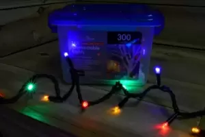 Image of 300 Multi Coloured LED Super-Long 29.9m Connectable Lights on a Black Cable