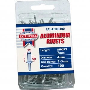 image of Faithfull Aluminium Pop Rivets 4mm 6mm Pack of 100