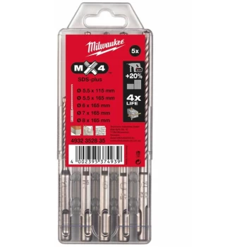 Image of .milwaukee. - Milwaukee 4932352835 SDS+ MX4 5 Piece Bit Set