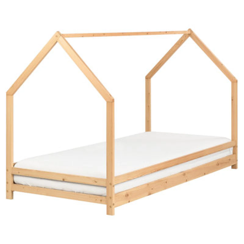 Image of Beliani Kids Bed House Pine Wood Appy 90 X 200 Cm (Eu Single) Light Brown