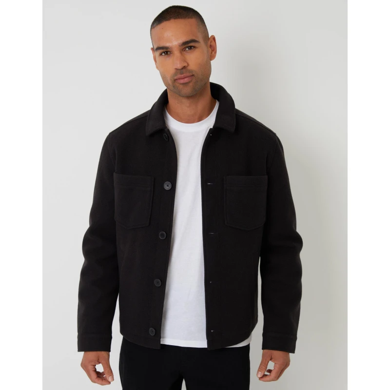 Image of Threadbare Threadbare Men Faux Wool Button Up Quilted Shacket in Black Size: Small Black S Male 7625915179189
