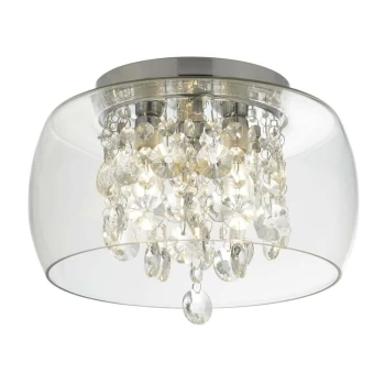 Image of Searchlight Bathroom - 3 Light Bathroom Flush Ceiling Light Chrome, Crystal IP44, G9