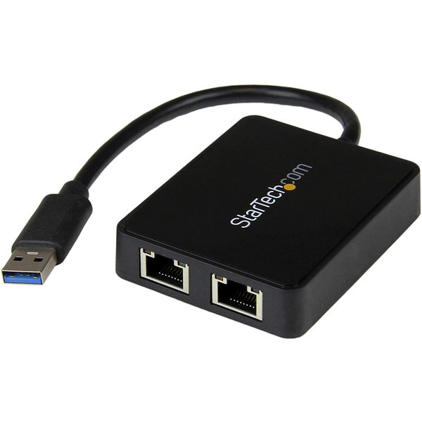 image of USB 3.0 to Dual Port Gigabit Ethernet Adapter NIC w USB Port