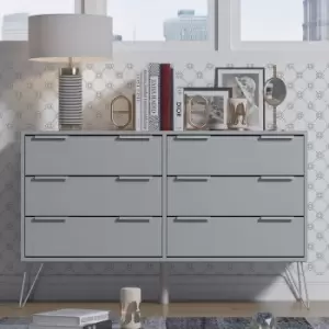 Image of Fwstyle - Matt Grey 6 Drawer Bedroom Chest Drawers.Silver Hairpin Legs.14cm Deep Drawers. - Grey