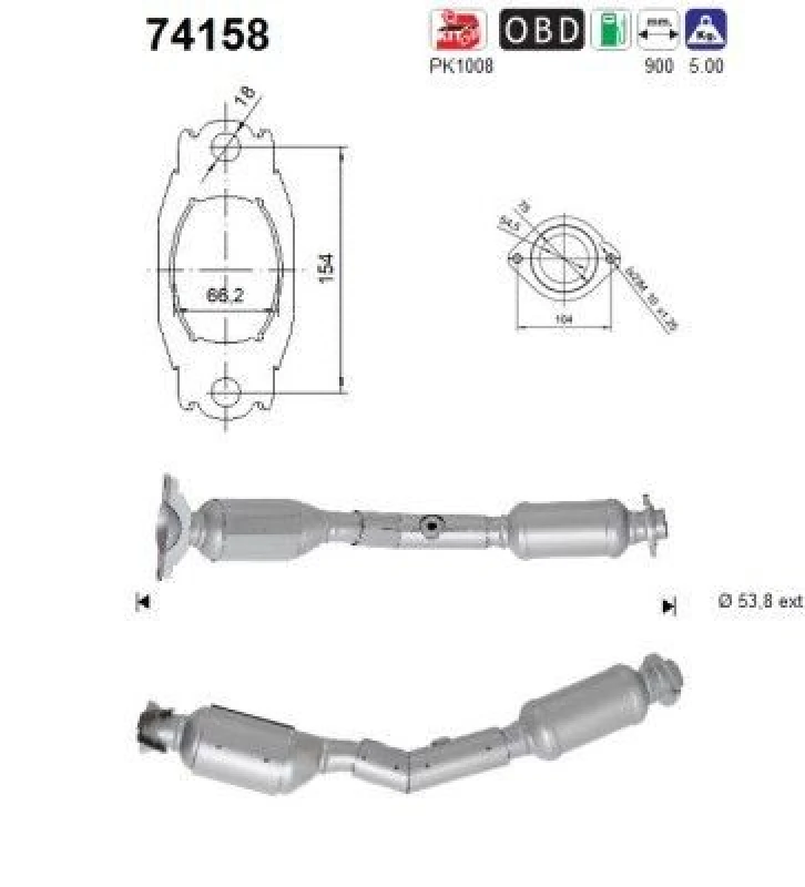 Image of AS Catalytic converter AS 74158