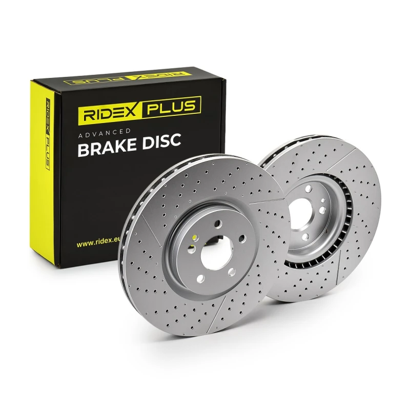 Image of RIDEX PLUS 82B1679P Brake disc Front Axle, Vented, Grey Cast Iron, Coated, High-carbon, without bolts/screws Grey Cast Iron Brake Disc (82)