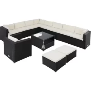Image of Poly Rattan Lounge 350x280x70cm 138x110x27.5 IN XXL 7cm Thick Cushions Pillows Table Safety Glass Table Top Garden Outdoor Furniture Corner Lounge