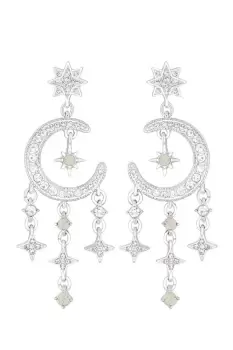 image of Silver Crystal And Opal Celestial Charm Drop Earrings