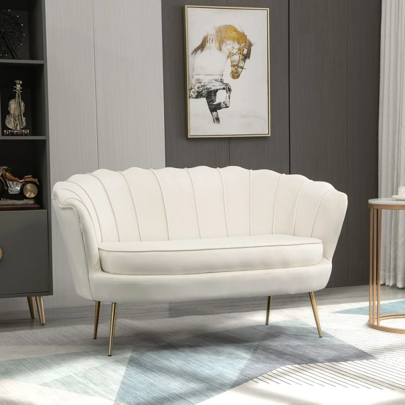 Image of HOMCOM Modern 2 Seater Sofa With Petal Backrest - Cream 833-957V70WT