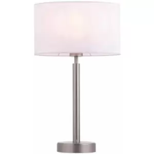 image of Loops - Table Lamp Matt Nickel & Vintage White Fabric 60W E27 usb Socket e10605